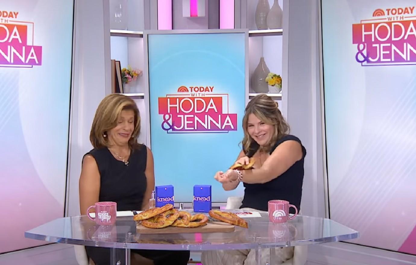 hoda kotb disgusted co host jenna bush hager rubbed pretzel body