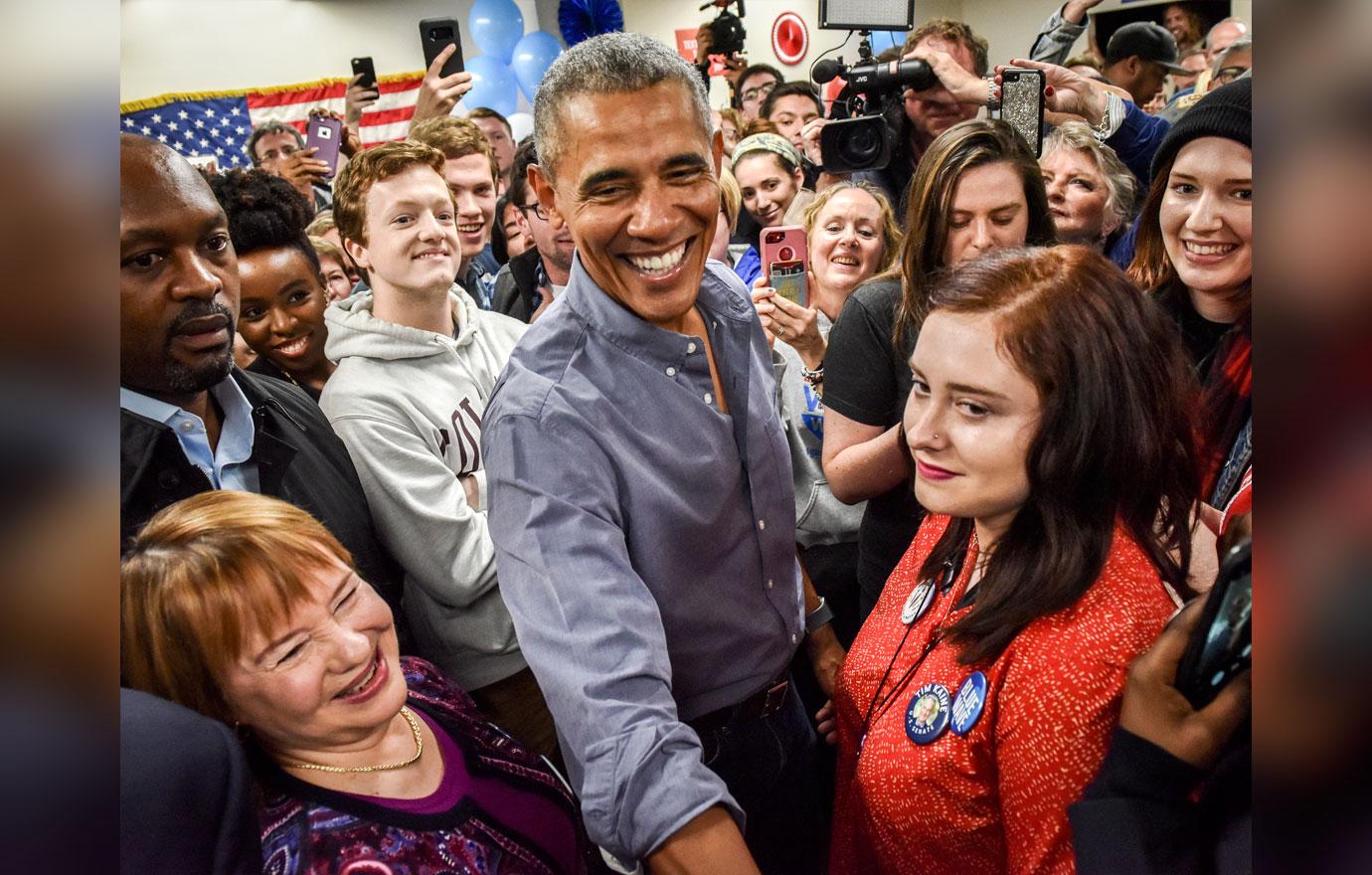 Former President Barack Obama joins Senatorial candidate Tim Kaine in a rally with campaign volunteers, in Fairfax, VA.