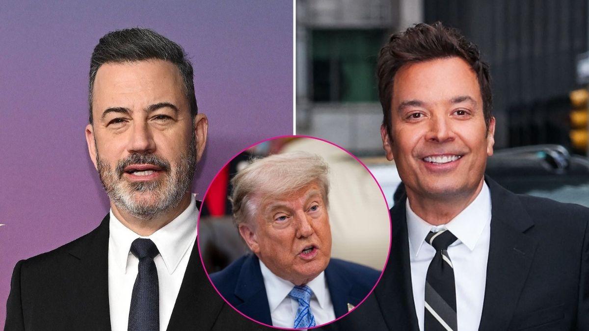 Composite photo of Jimmy Kimmel, Jimmy Fallon and Donald Trump.