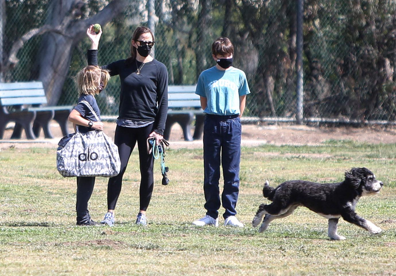 jennifer garner out for walk with kids and dogs