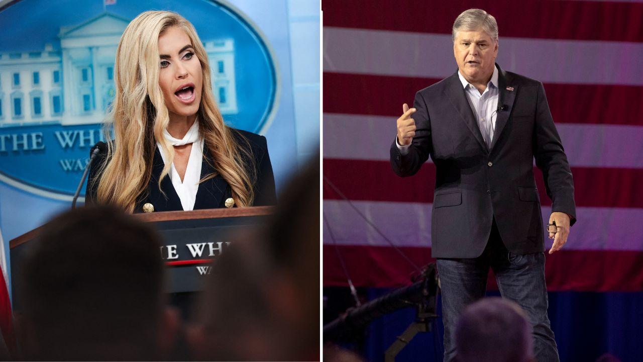 Split image of Katie Zacharia and Sean Hannity
