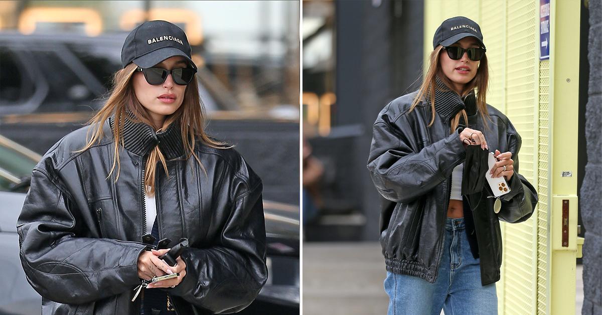 Hailey Bieber's Pilates Look Features Prada Puffer Jacket And Belly Chain