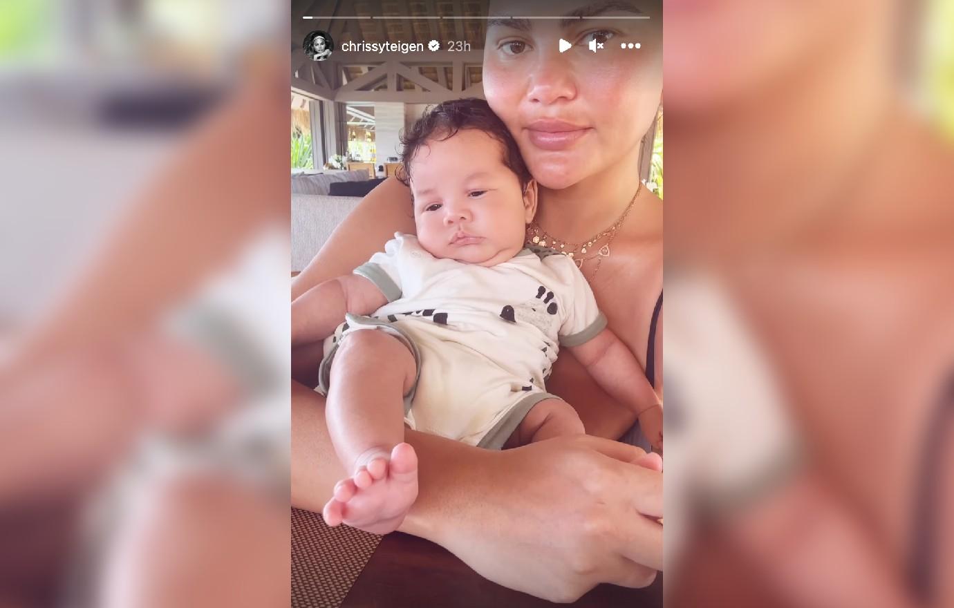 Chrissy Teigen Rocks 6 Week Old Wren In Adorable Mother Son Clip   Chissy 1691265696822 