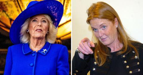 Split photo of Queen Camilla and Sarah Ferguson.