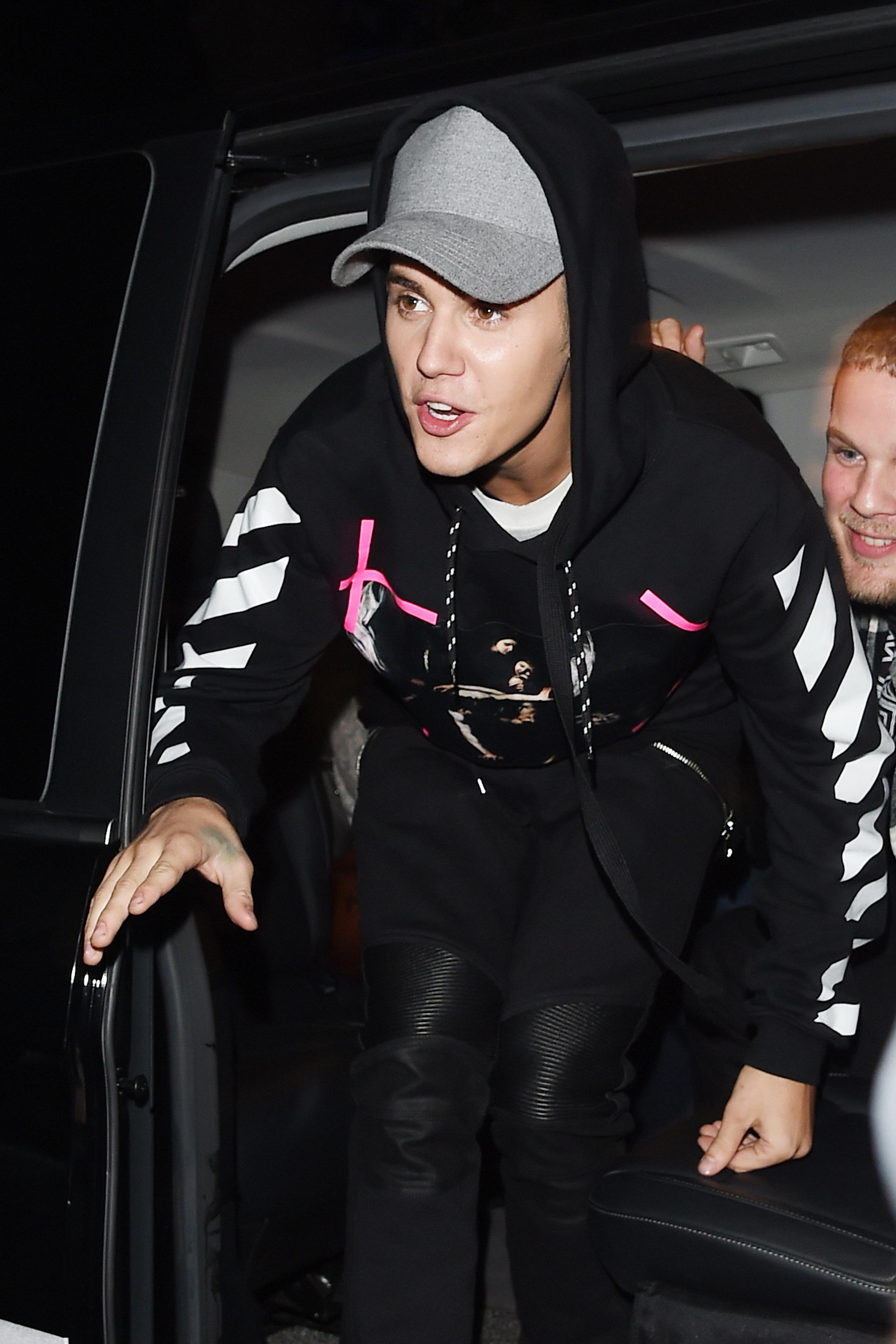 Justin Bieber arriving at disco club after his performance at MTV Europe Awards