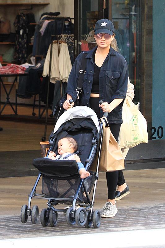 Chrissy Teigen shops The Grove with baby Luna and mother Vilailuck