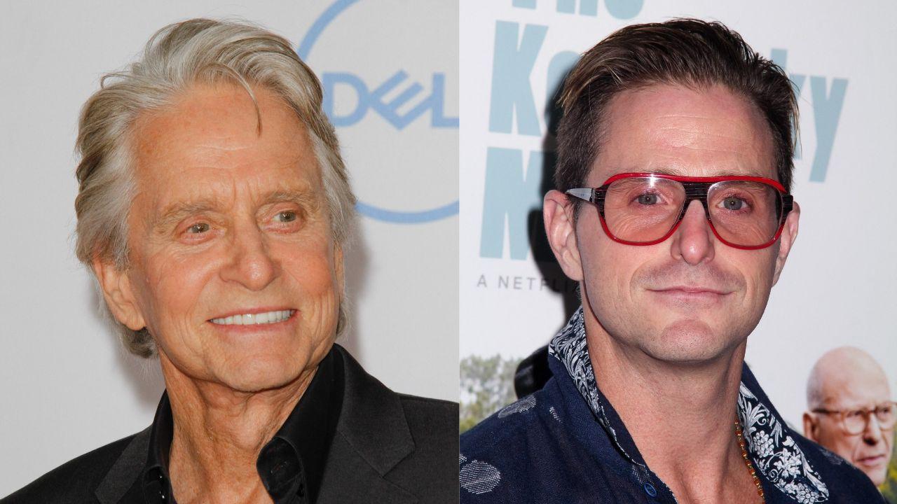 Split image of Michael Douglas and Cameron Douglas. 