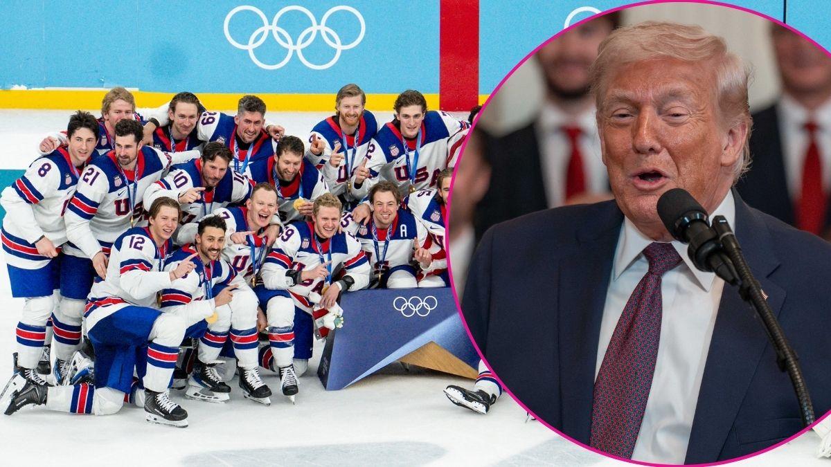 Composite photo of Team USA Hockey and Donald Trump.