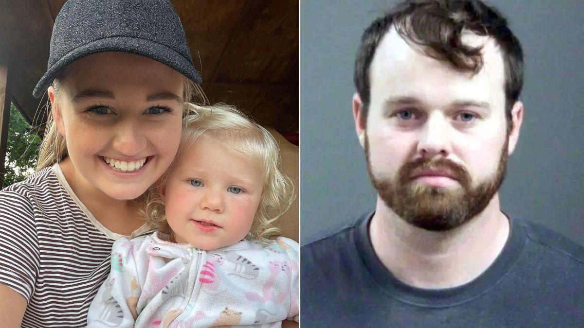 Composite photo of Kendra and Joseph Duggar and one of their kids