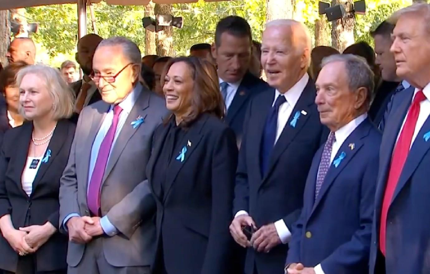 donald trump congratulates shakes hands kamala harris  debate watch