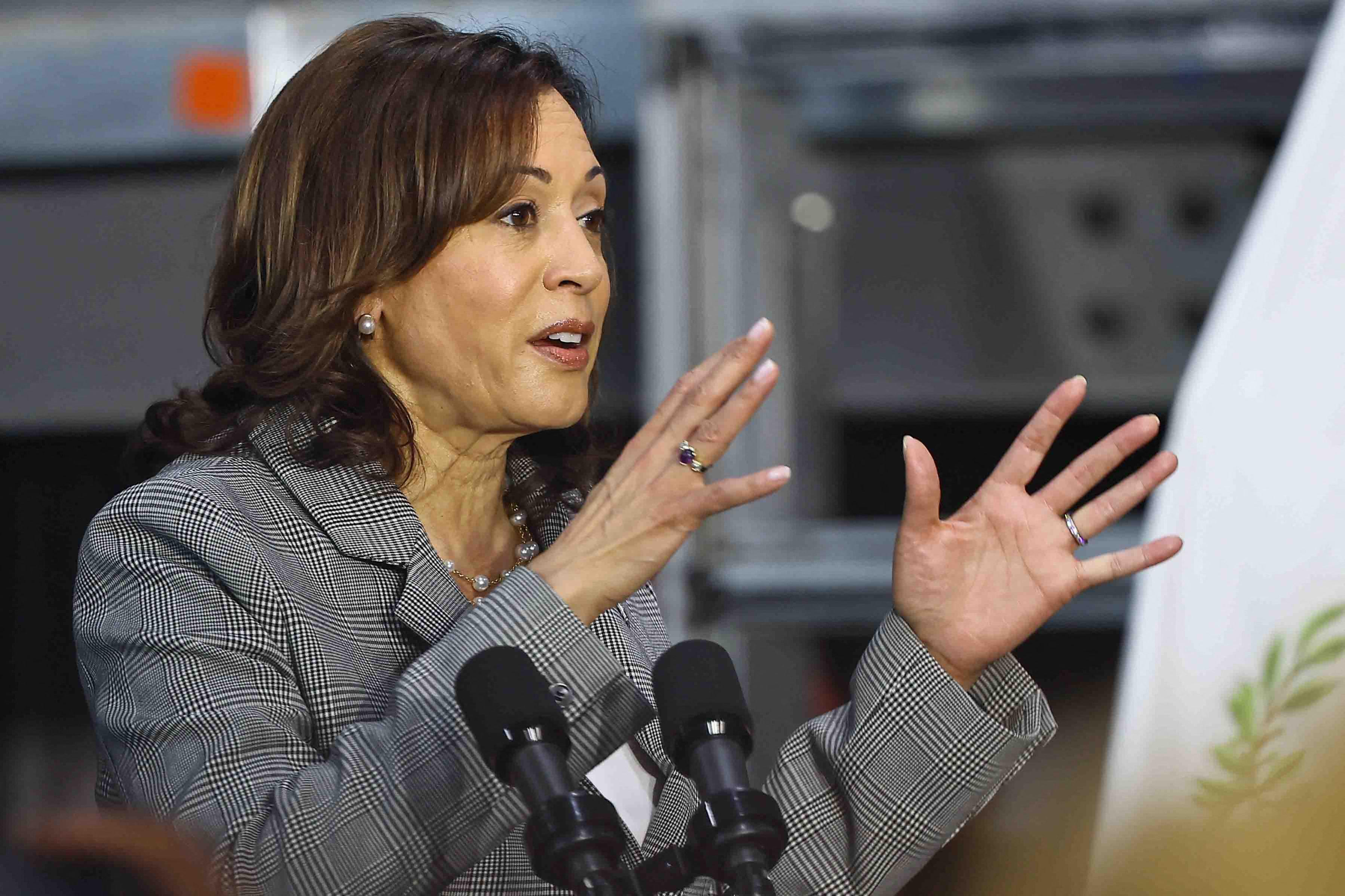 kamala harris playfully dodges reporter question shrimp grits