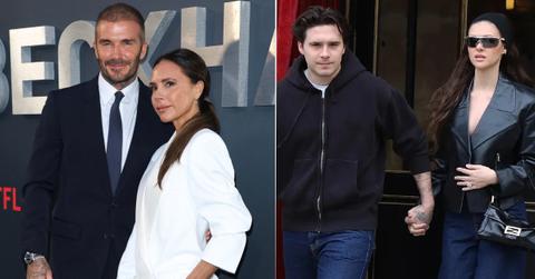 Photo of David and Victoria Beckham and a photo of Brooklyn Beckham with Nicola Peltz