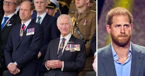 Photo of Prince William with King Charles and a photo of Prince Harry