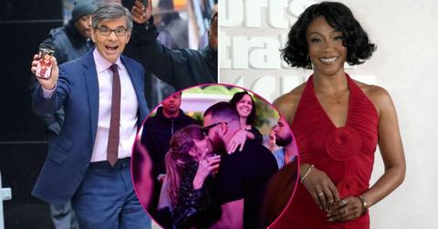 Split photo of George Stephanopoulos, Tiffany Haddish & Taylor Swift & Travis Kelce