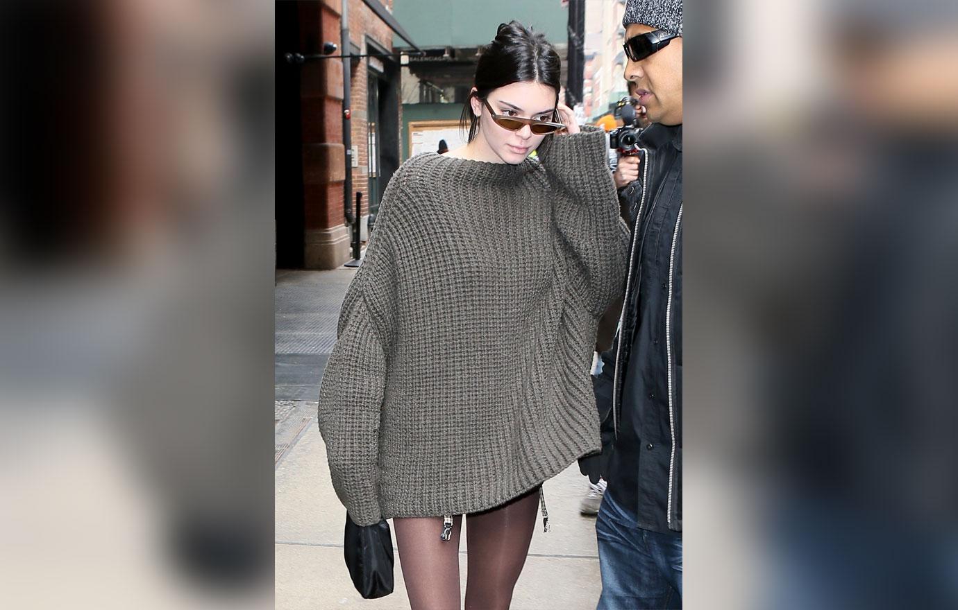 Kendall Jenner dons maxi sweater during NYFW