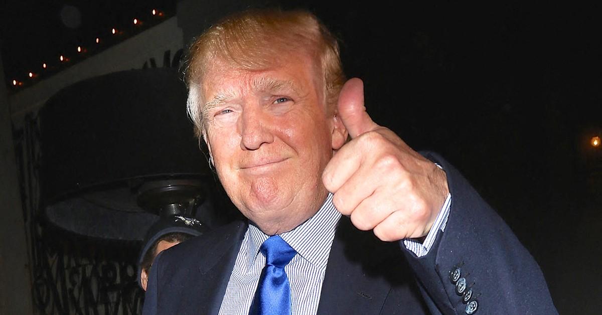 Photo of Donald Trump with his thumb up.