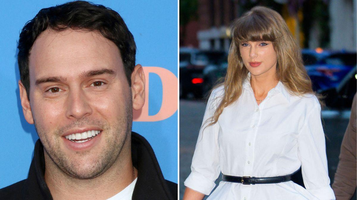Photo of Scooter Braun; photo of Taylor Swift