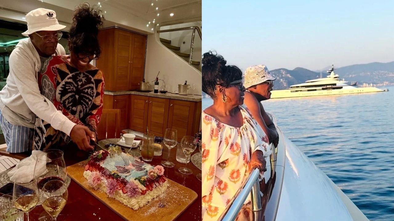 Split image of Samuel L. Jackson with LaTanya Richardson Jackson.