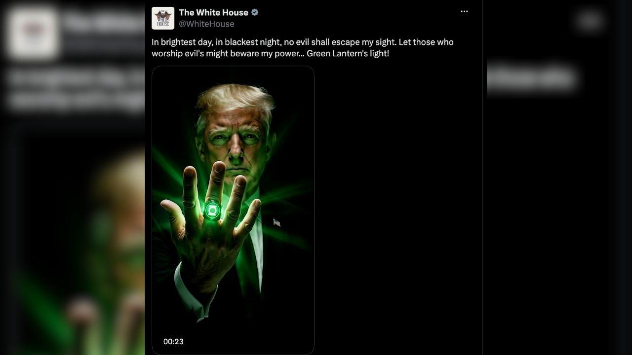 Image of The White House released an AI video portraying Donald Trump as the superhero Green Lantern.