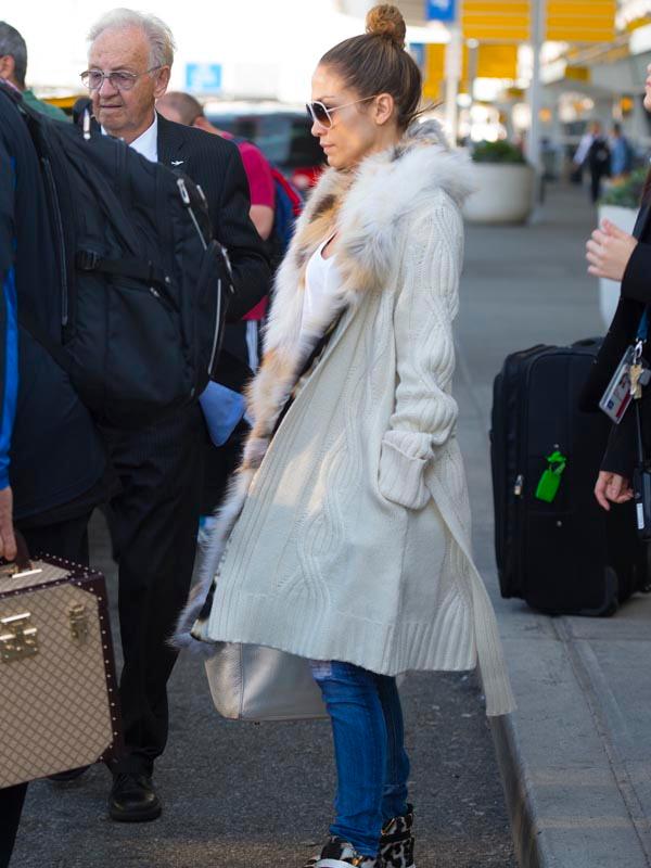 Jennifer Lopez Rocks Stylish Fur Jacket at JFK Airport