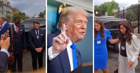 Photo of a group praying and President Trump