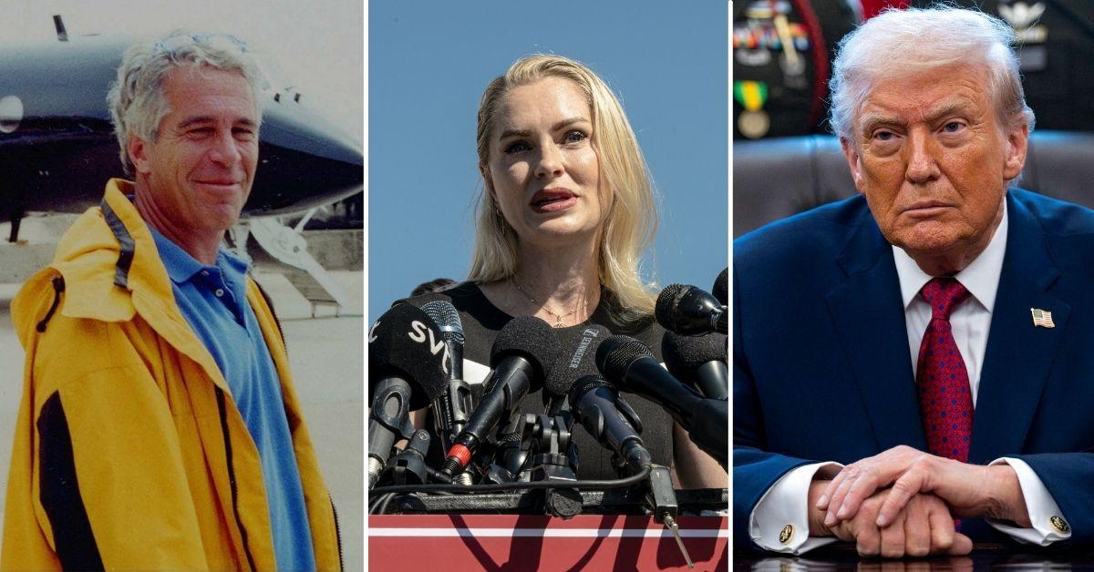 Split photo of Jeffrey Epstein, Anouska De Georgiou & Donald Trump