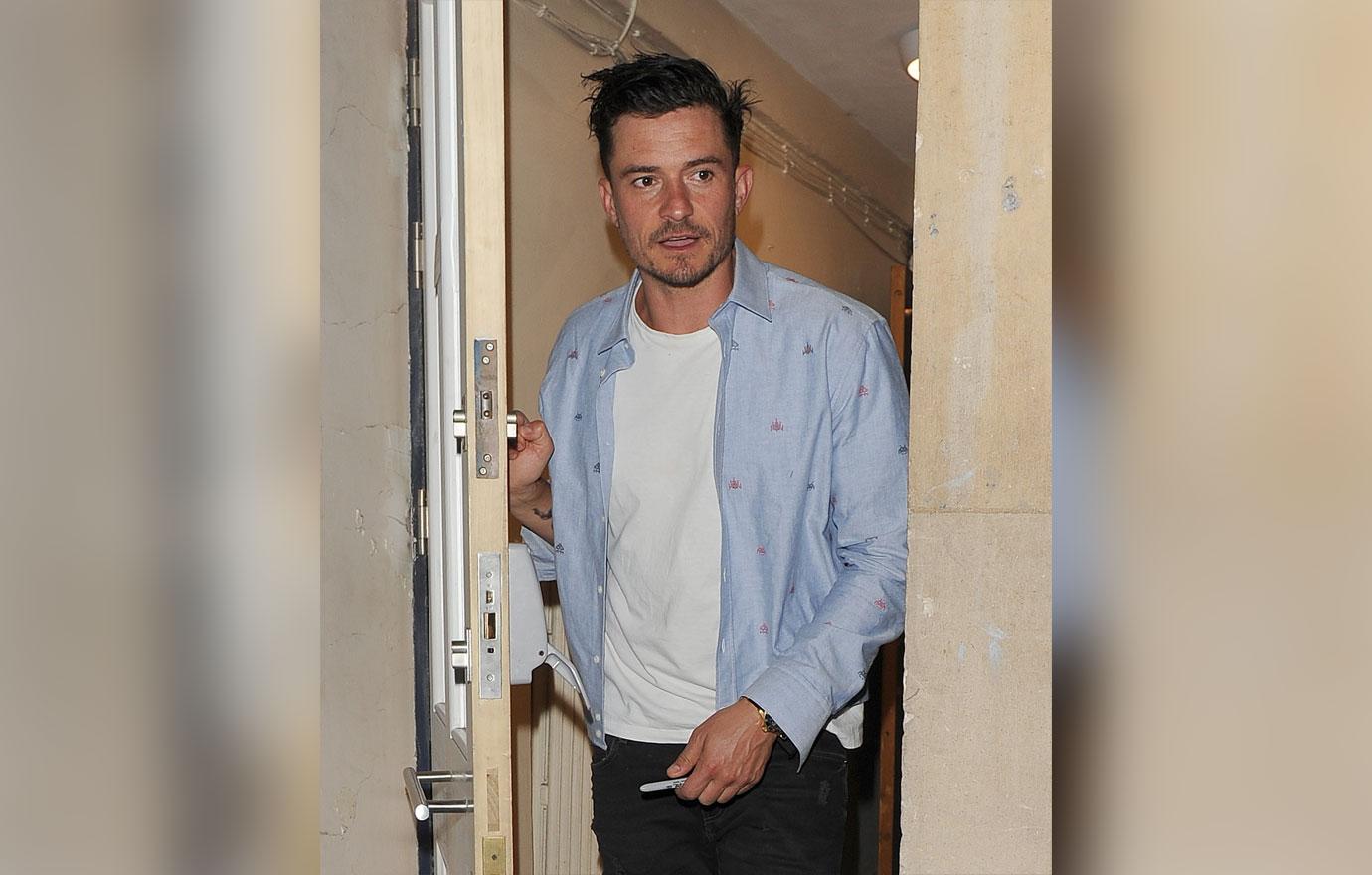 Orlando Bloom leaving the Trafalgar Studios theatre, having appeared in a production of 'Killer Joe'.