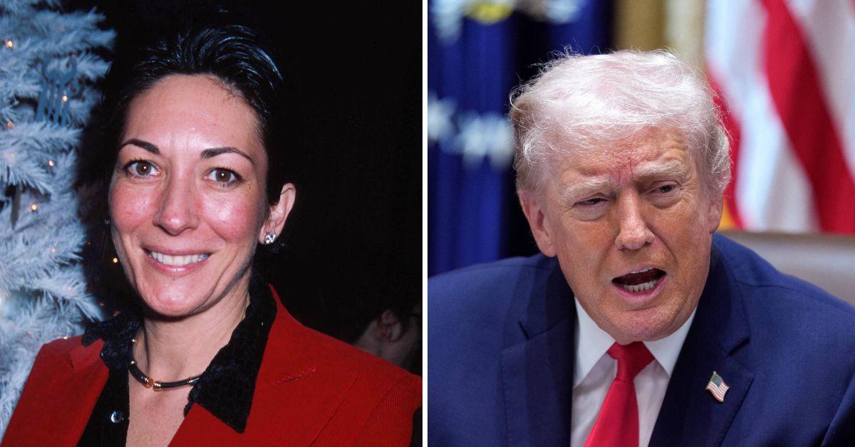 split photo of Ghislaine Maxwell & Donald Trump