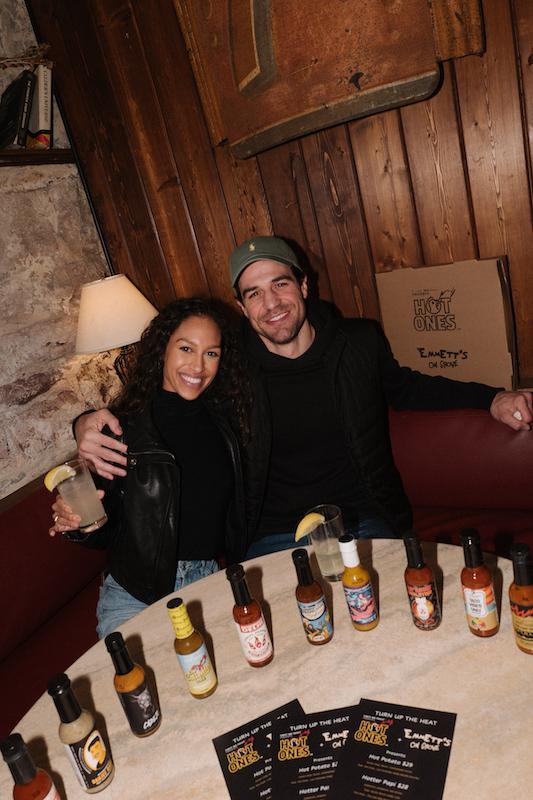 bachelors joe amabile and serena pitt with hot ones season  lineup at hot ones x emmetts launch party