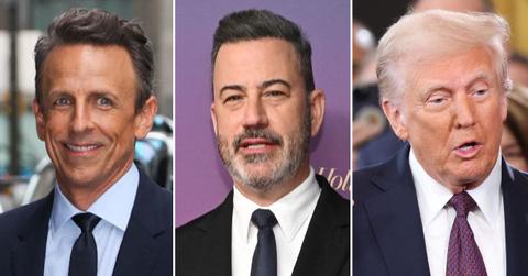 Photo of Seth Meyers, Jimmy Kimmel and Donald Trump.