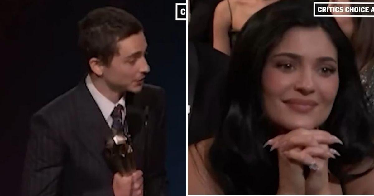 image of Timothée Chalamet thanked Kylie Jenner during the Critics Choice Awards.