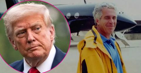 Photo of Donald Trump; picture of Jeffrey Epstein.