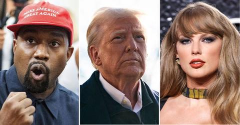 Composite photo of Kanye West, Donald Trump and Taylor Swift.