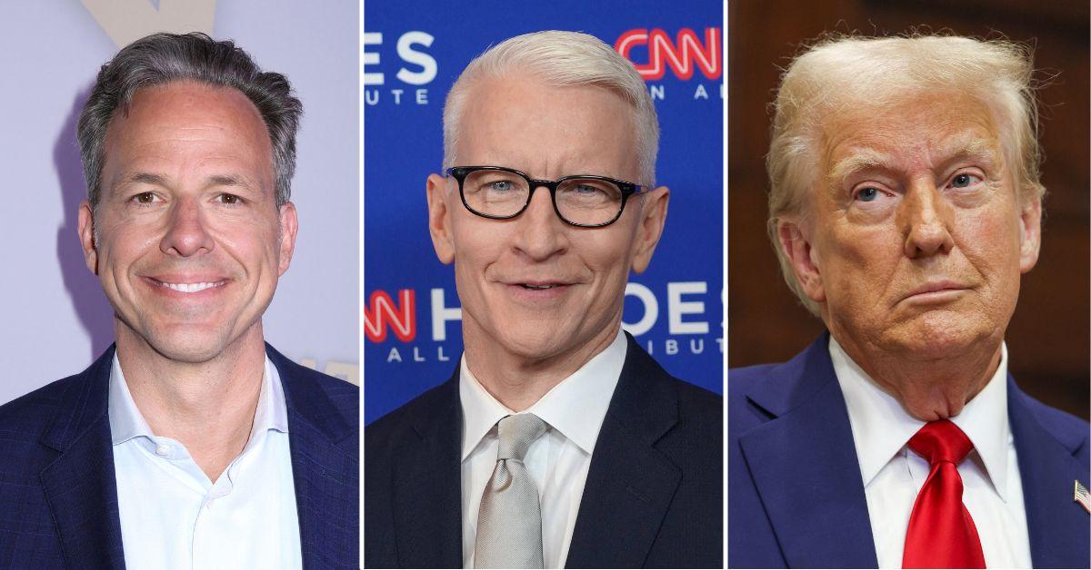 Composite photo of Jake Tapper, Anderson Cooper and Donald Trump.