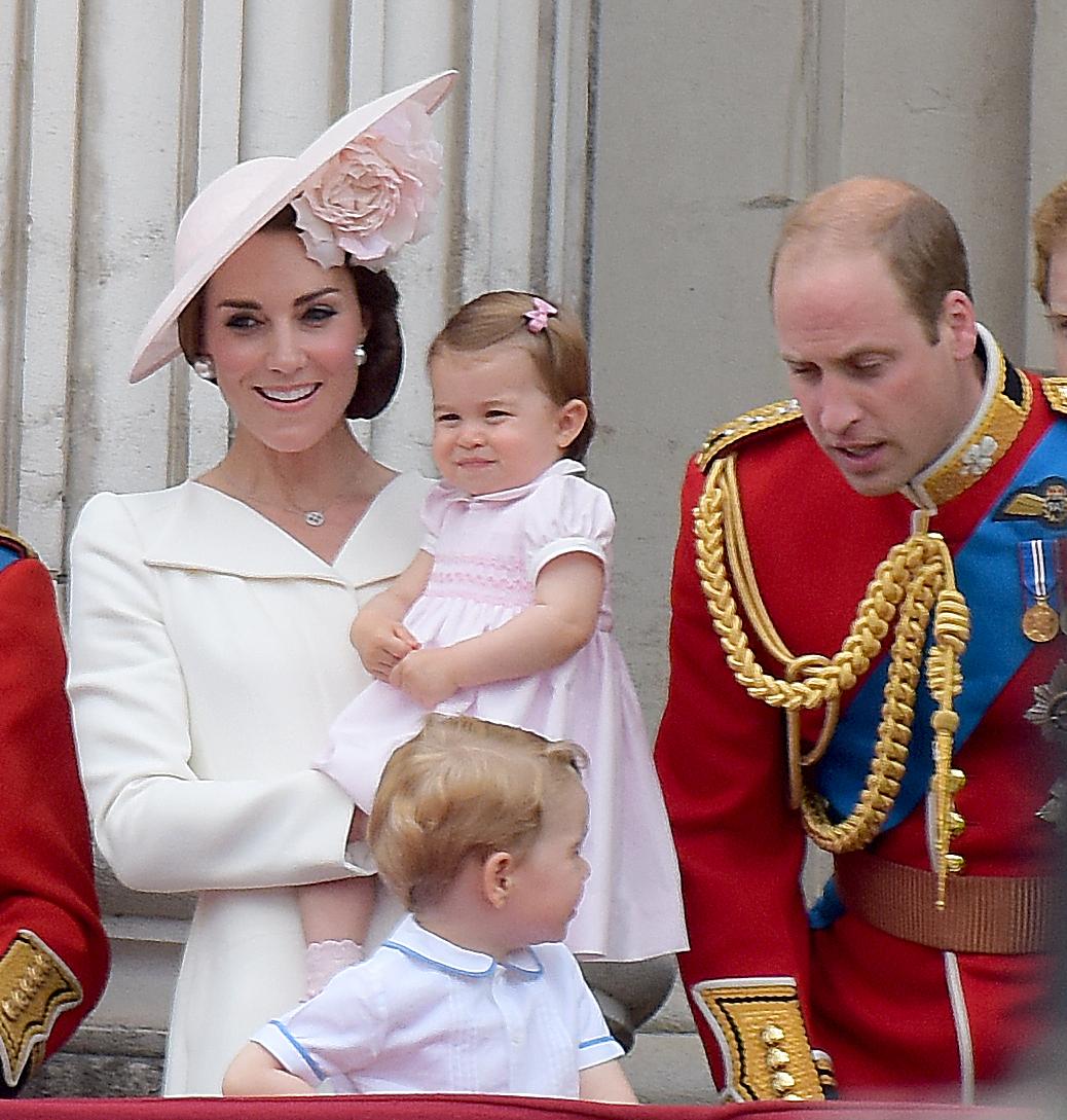 The British Royal family seen on the balcony at Buckingham Palace during Trooping The Colour in London