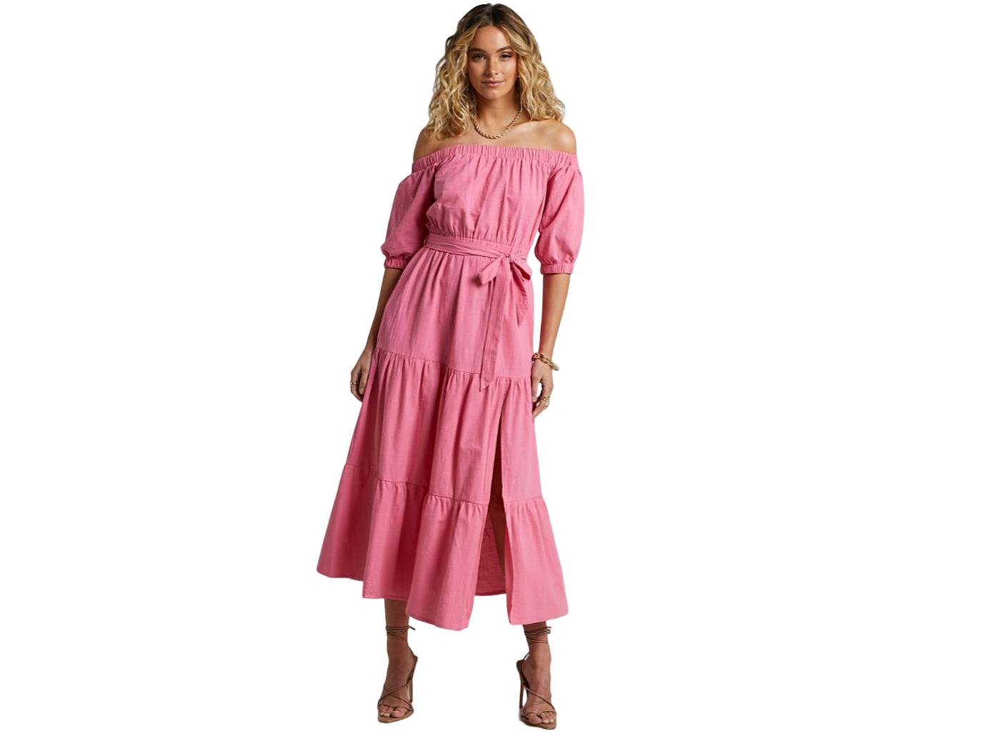 chrissy teigens pink dress wedding guest date shop