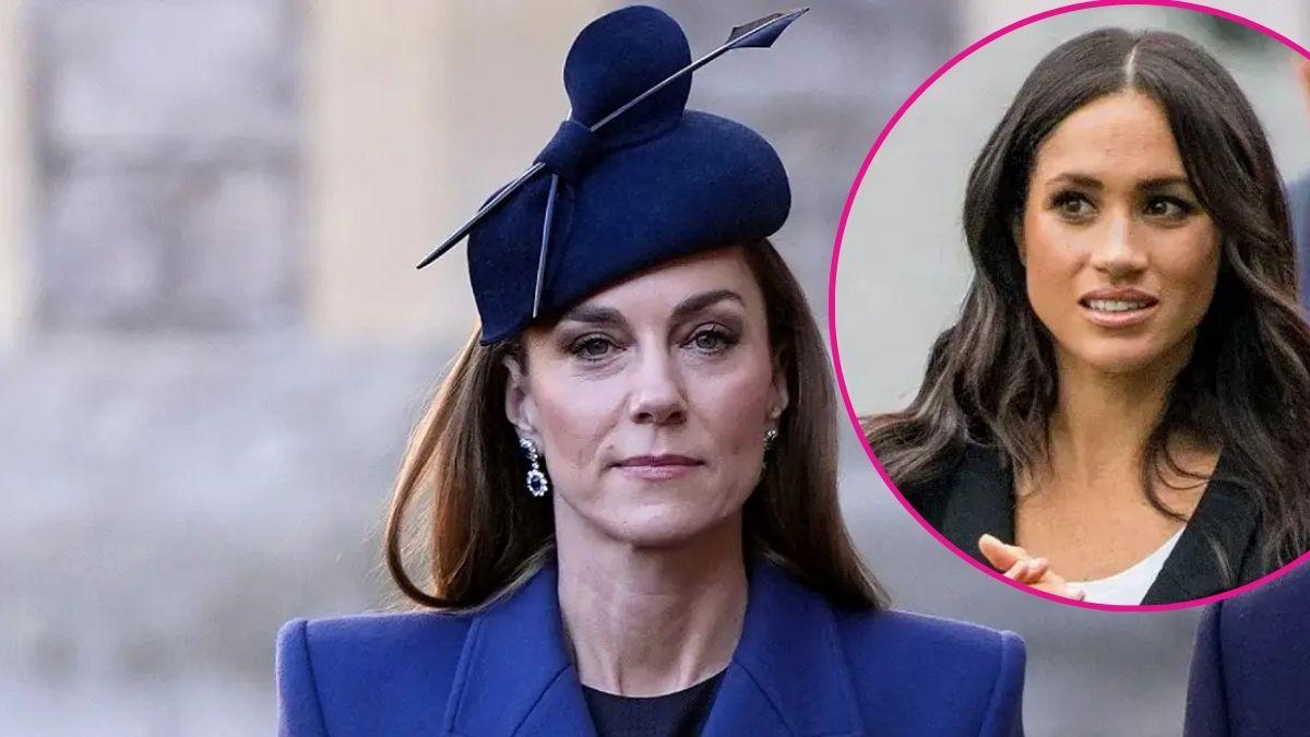 image of Kate middleton, inset of meghan markle 