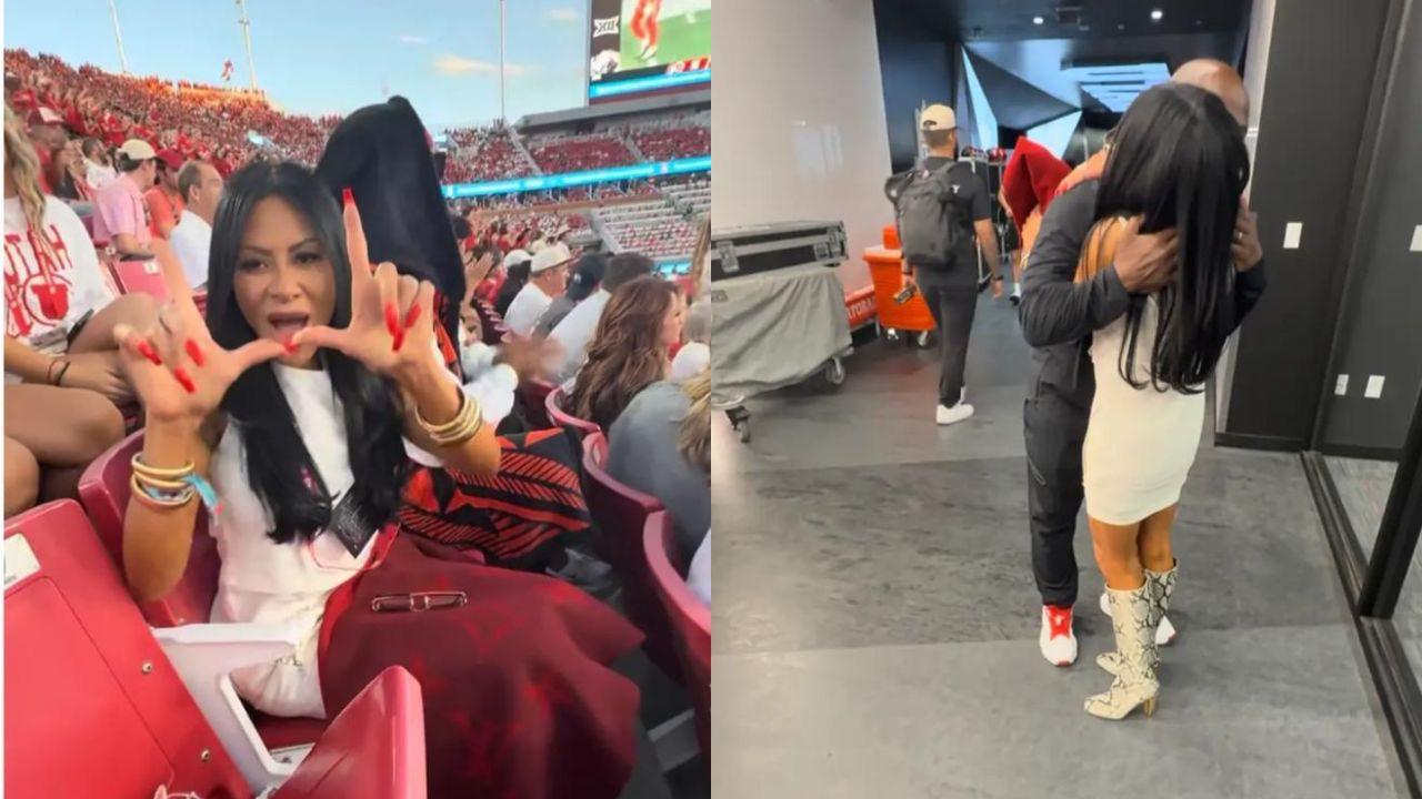Split image of Jen Shah and Image of Jen Shah hugging her husband.