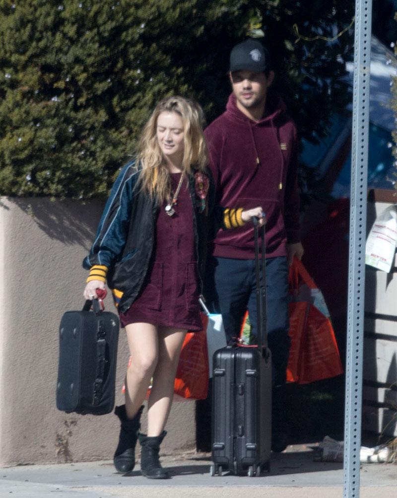 EXCLUSIVE: **PREMIUM EXCLUSIVE RATES APPLY** Billie Lourd leaves her Santa Monica home with rumored boyfriend Taylor Lautner, a day after the death of her mother, Carrie Fisher.