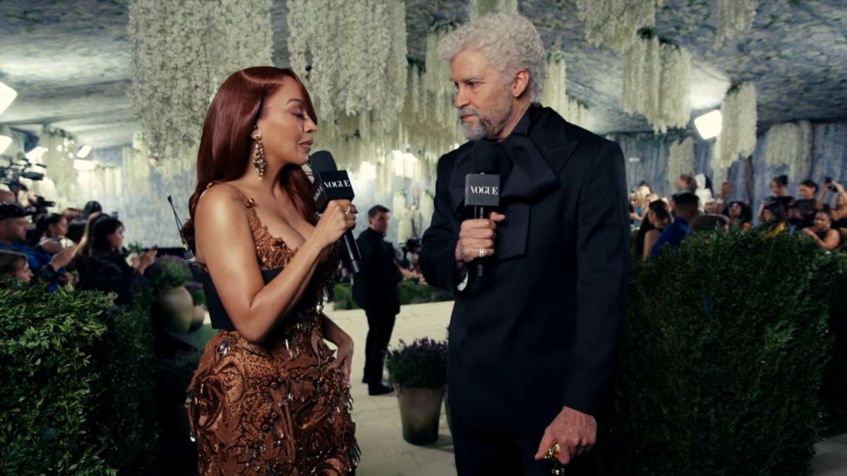 Image of Bad Bunny sported gray facial hair and faux wrinkles for the 2026 Met Gala.