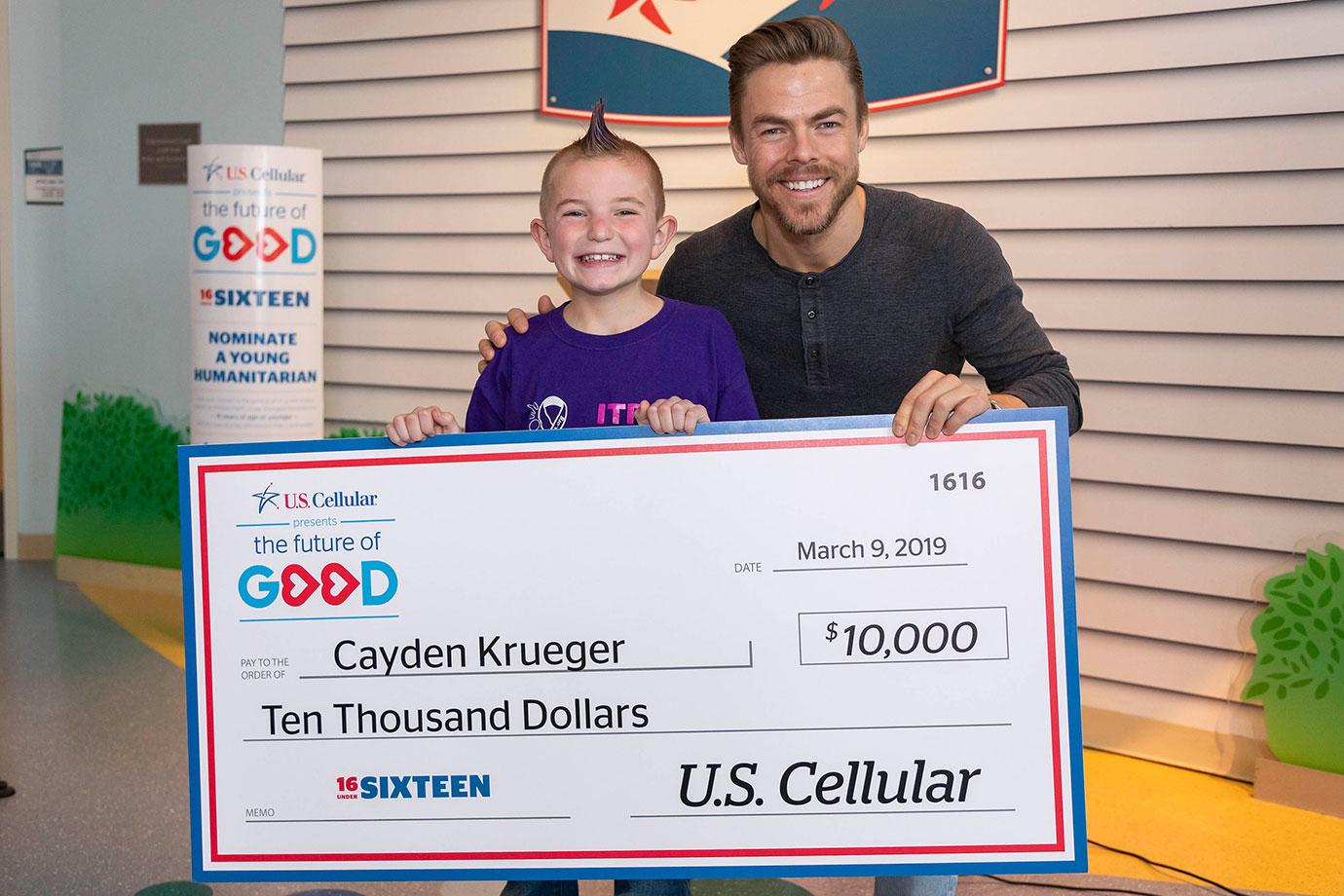 Derek Hough and U.S. Cellular Present The Future of Good 16 Under 16 Recipient With Check