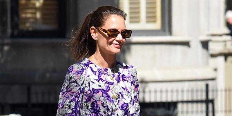 Katie Holmes Rocks Black Crop Top & Low-Rise Sweats In NYC