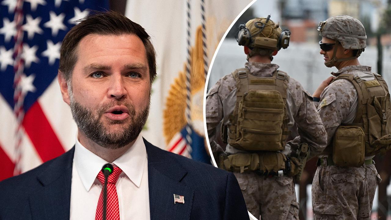 Composite photo of J.D. Vance and military.