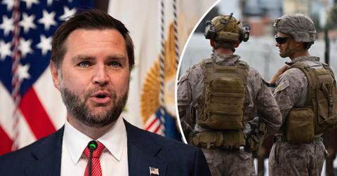Composite photo of J.D. Vance and military.