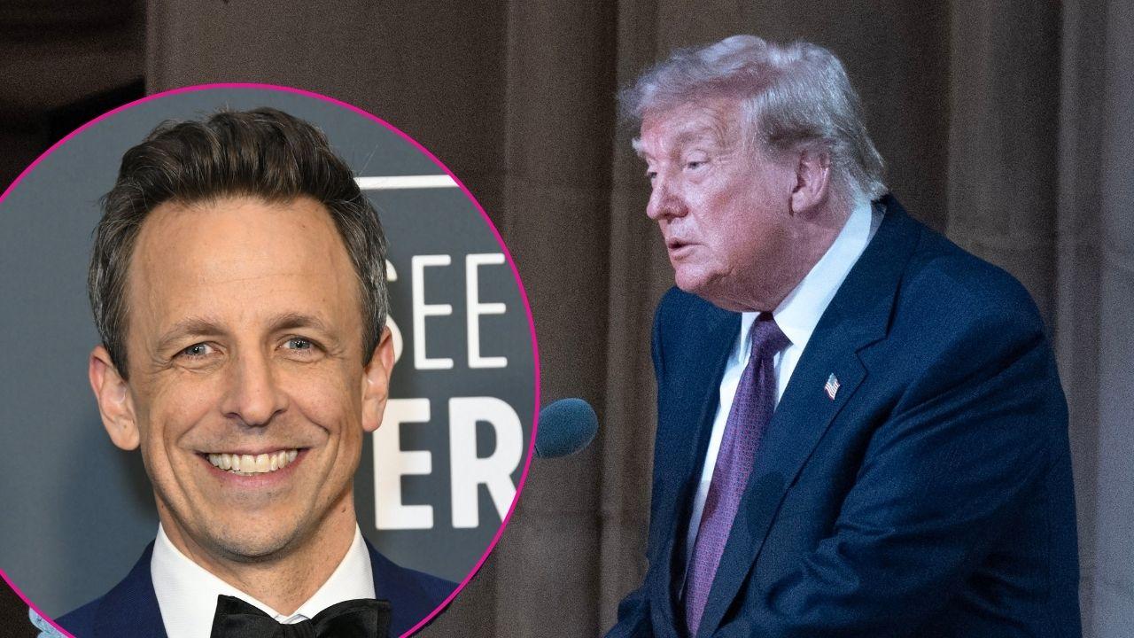Composite photo of Seth Meyers and Donald Trump.