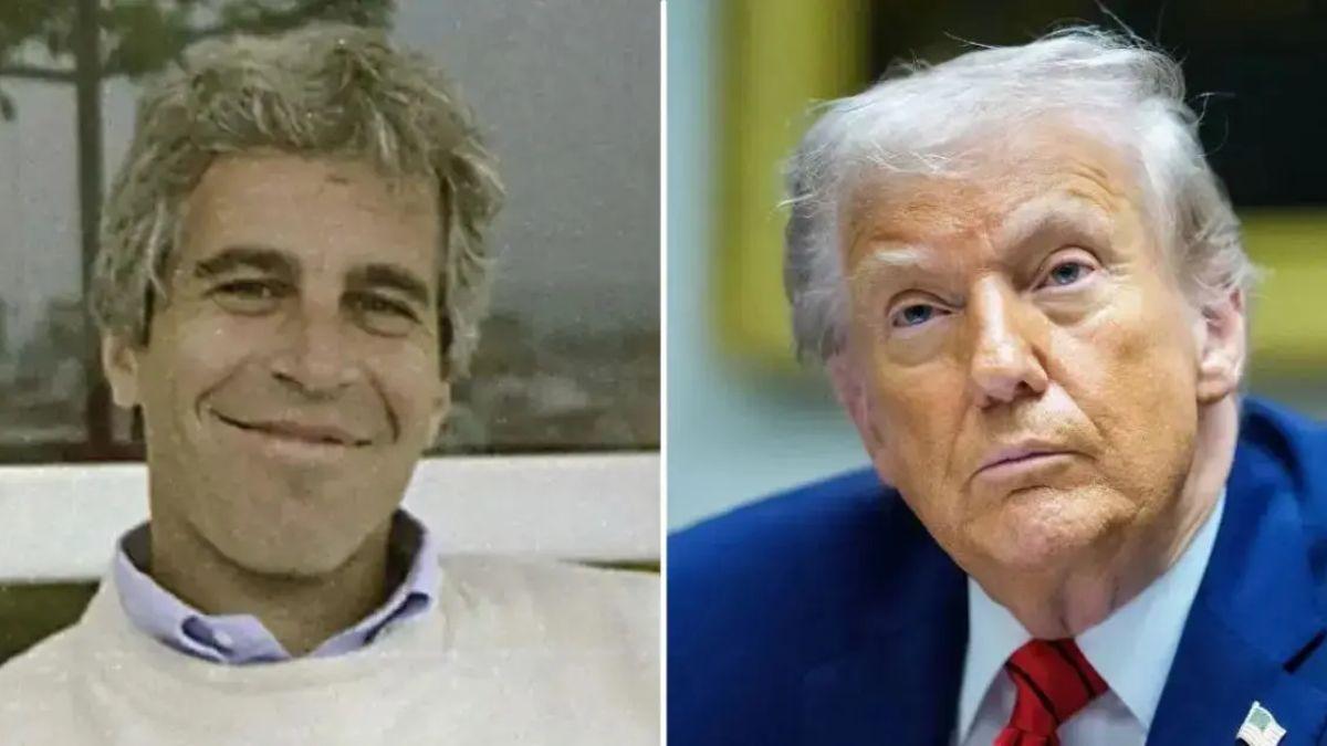 split photo of jeffrey epstein and donald trump