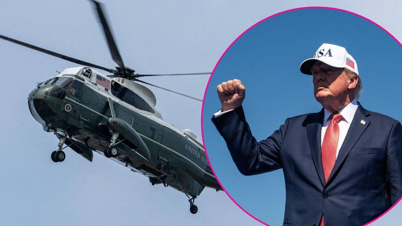 Composite photo of Donald Trump and Marine One.