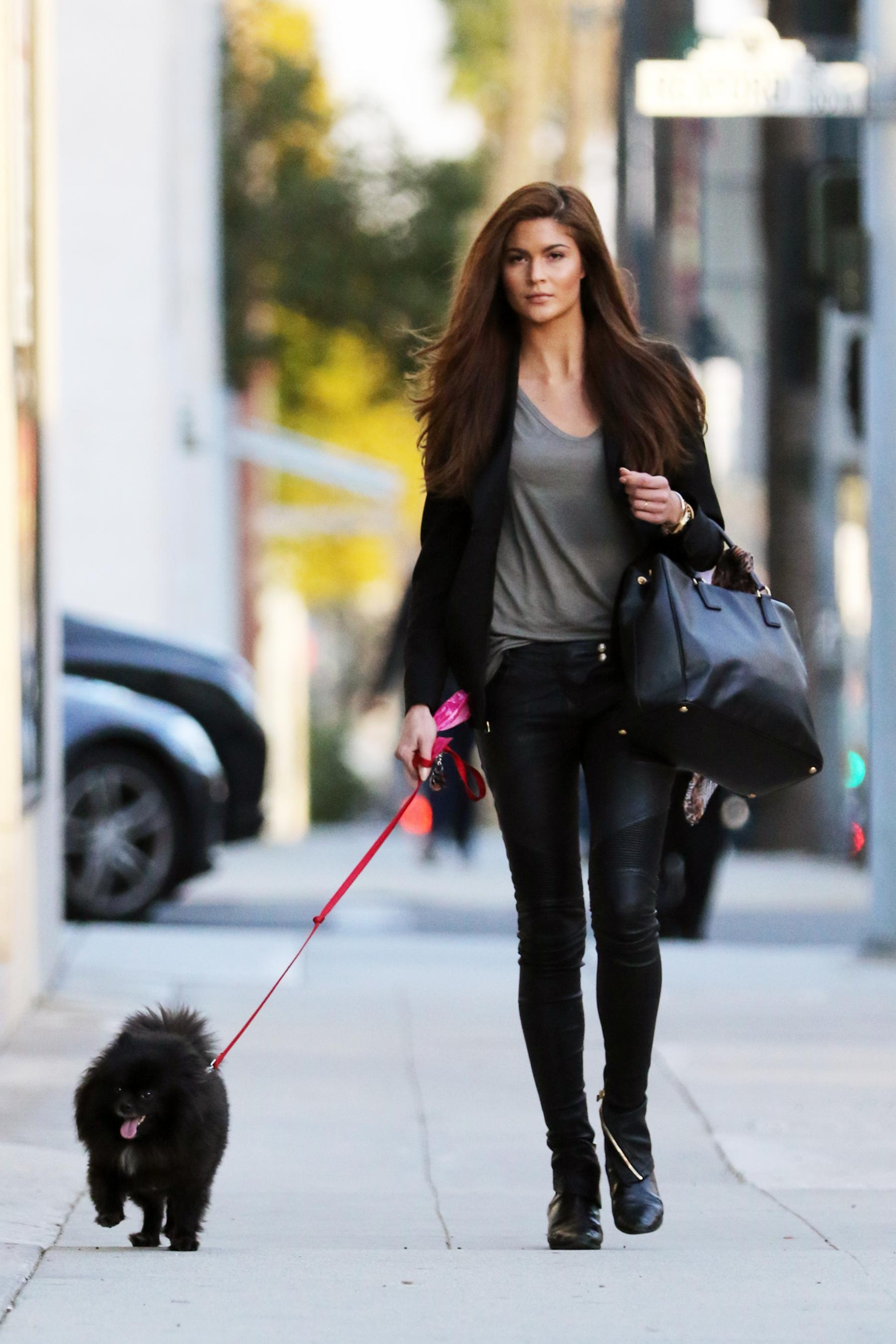 Lina Sandberg, Scott Disick&#8217;s new girlfriend, arrives to Wilhelmina modeling agency in Beverly Hills with her dog