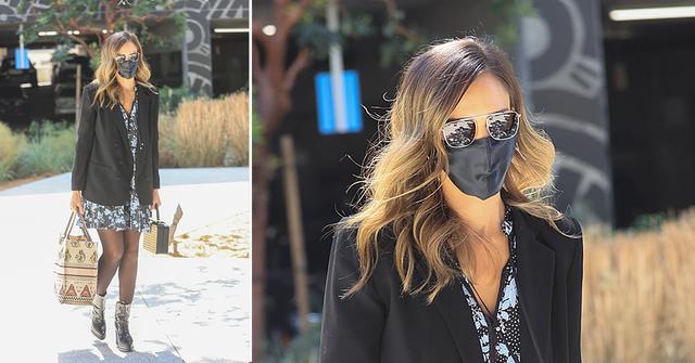 jessica alba looks stylish heading to work
