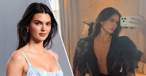Image of Kendall Jenner went braless in a semi-sheer black gown.